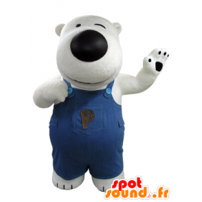 Maskotti valkoinen ja musta karhu, jolla on haalarit - MASFR031411 - Bear Mascot