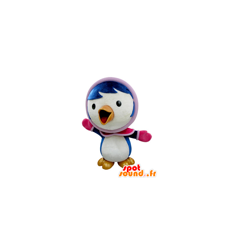 Mascotte blauwe en witte vogel in de winter outfit - MASFR031412 - Mascot vogels