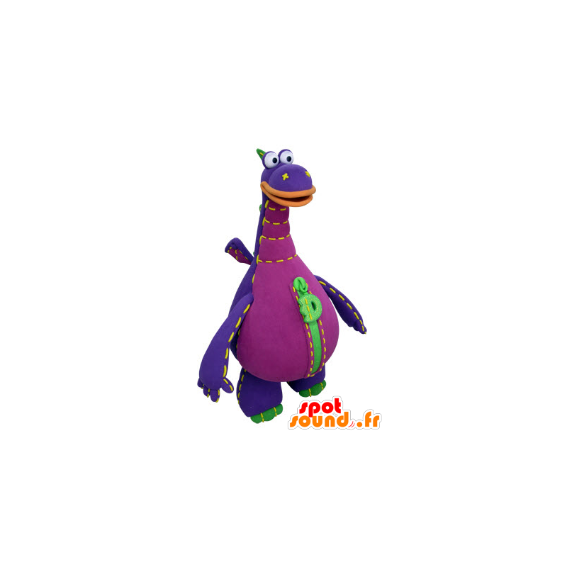 Purple dragon mascot, green and orange, giant - MASFR031414 - Dragon mascot