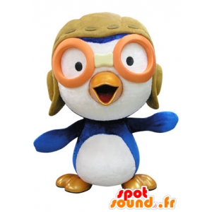 Mascotte d'oiseau bleu et blanc en tenue d'aviateur - MASFR031416 - Mascotte d'oiseaux