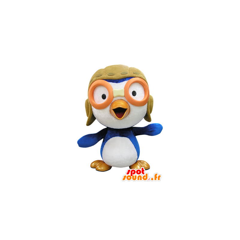 Mascotte d'oiseau bleu et blanc en tenue d'aviateur - MASFR031416 - Mascotte d'oiseaux