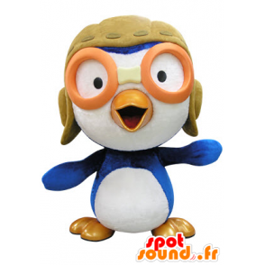 Mascotte d'oiseau bleu et blanc en tenue d'aviateur - MASFR031416 - Mascotte d'oiseaux