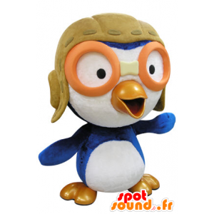 Mascotte d'oiseau bleu et blanc en tenue d'aviateur - MASFR031416 - Mascotte d'oiseaux