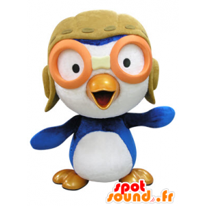 Pájaro azul y blanco traje de la mascota del aviador - MASFR031416 - Mascota de aves