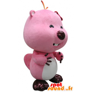 Mascotte de castor rose et blanc. Mascotte de loutre - MASFR031417 - Mascottes de castor