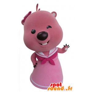 Rosa und weißen Biber-Maskottchen. Otter-Maskottchen - MASFR031420 - Biber Maskottchen