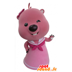 Roze en wit bever mascotte. Otter mascotte - MASFR031420 - Beaver Mascot
