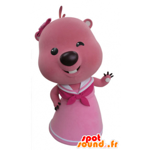 Rosa e branco mascote castor. Otter mascote - MASFR031420 - Beaver Mascot