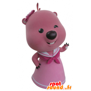 Pink and white beaver mascot. Otter mascot - MASFR031420 - Beaver mascots