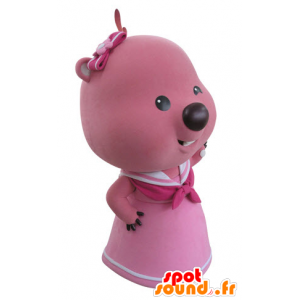 La mascota de color rosa y blanco castor. mascota de la nutria - MASFR031420 - Mascotas castores