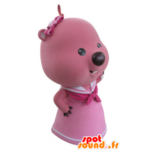 Mascotte de castor rose et blanc. Mascotte de loutre - MASFR031420 - Mascottes de castor