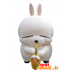 Gran mascota conejo blanco con un saxofón - MASFR031421 - Mascota de conejo