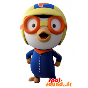 Mascotte d'oiseau bleu et blanc en tenue d'aviateur - MASFR031422 - Mascotte d'oiseaux