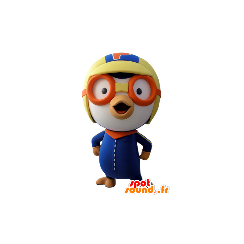 Mascotte d'oiseau bleu et blanc en tenue d'aviateur - MASFR031422 - Mascotte d'oiseaux