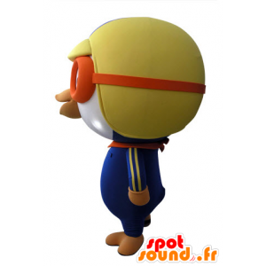 Mascotte d'oiseau bleu et blanc en tenue d'aviateur - MASFR031422 - Mascotte d'oiseaux