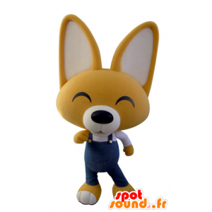 Gelben und weißen Overalls Fuchs Maskottchen - MASFR031423 - Maskottchen-Fox