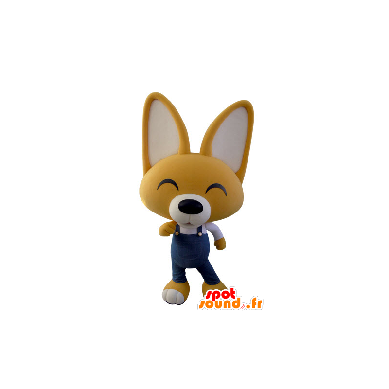 Gelben und weißen Overalls Fuchs Maskottchen - MASFR031423 - Maskottchen-Fox