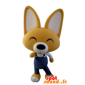 Mascotte de renard jaune et blanc en salopette - MASFR031423 - Mascottes Renard