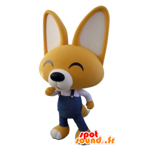 Gelben und weißen Overalls Fuchs Maskottchen - MASFR031423 - Maskottchen-Fox