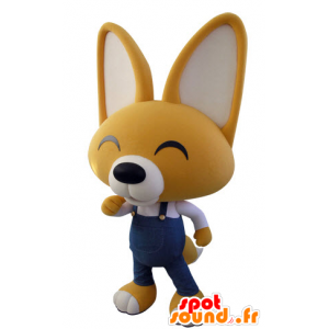 Mascotte de renard jaune et blanc en salopette - MASFR031423 - Mascottes Renard