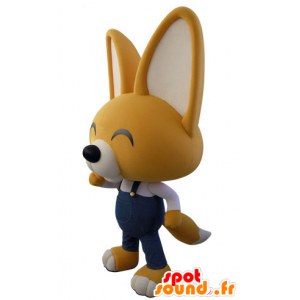 Mascotte de renard jaune et blanc en salopette - MASFR031423 - Mascottes Renard