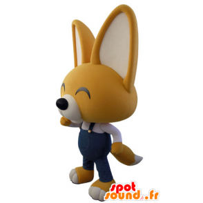 Yellow and white fox mascot overalls - MASFR031423 - Mascots Fox