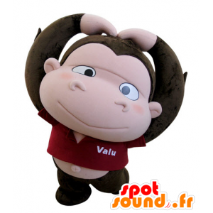 Mascotte de singe marron et rose avec une grosse tête - MASFR031424 - Mascottes Singe