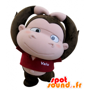 Bruin en roze aap mascotte met een groot hoofd - MASFR031424 - Monkey Mascottes
