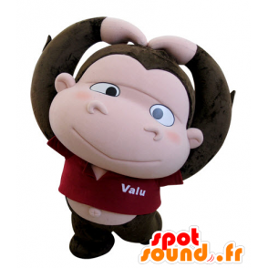 Braun und rosa Affe-Maskottchen mit einem großen Kopf - MASFR031424 - Maskottchen monkey