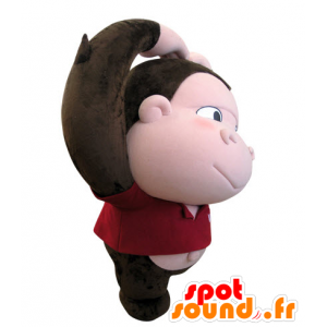 Braun und rosa Affe-Maskottchen mit einem großen Kopf - MASFR031424 - Maskottchen monkey