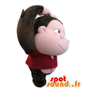 Hnědé a růžové opice maskot s velkou hlavou - MASFR031424 - Monkey Maskoti