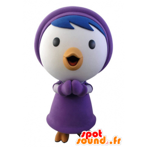 Mascotte d'oiseau bleu et blanc en tenue hivernale - MASFR031426 - Mascotte d'oiseaux