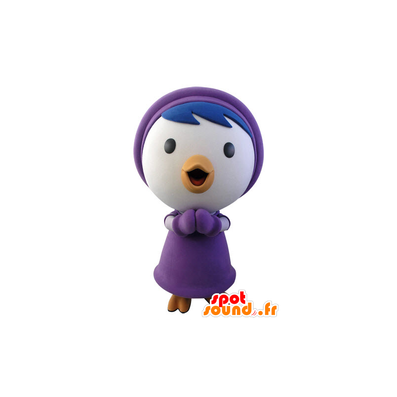 Mascot pájaro azul y blanco en la vestimenta de invierno - MASFR031426 - Mascota de aves