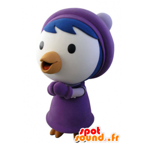 Mascotte d'oiseau bleu et blanc en tenue hivernale - MASFR031426 - Mascotte d'oiseaux