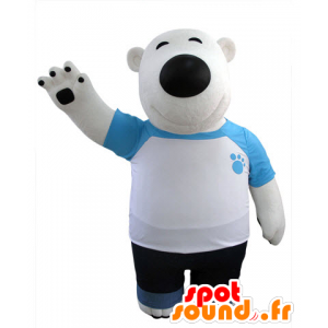 Polar Bear mascotte e nero, vestito di blu e bianco - MASFR031427 - Mascotte orso