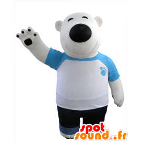 Polar Bear maskotti ja musta, pukeutunut sininen ja valkoinen - MASFR031427 - Bear Mascot