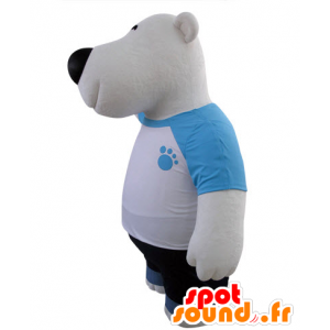 Eisbär Maskottchen und schwarz, gekleidet in Blau und Weiß - MASFR031427 - Bär Maskottchen