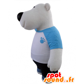 Mascotte d'ours blanc et noir, habillé en bleu et blanc - MASFR031427 - Mascotte d'ours