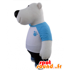Polar Bear maskotka i czarny, ubrany w niebieski i biały - MASFR031427 - Maskotka miś