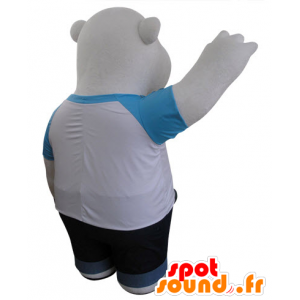 Polar Bear mascotte e nero, vestito di blu e bianco - MASFR031427 - Mascotte orso