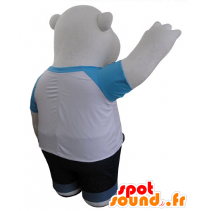 Polar Bear mascotte en zwart, gekleed in blauw en wit - MASFR031427 - Bear Mascot