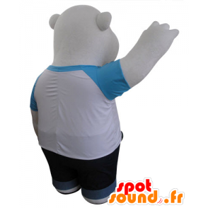 Polar Bear mascot and black, dressed in blue and white - MASFR031427 - Bear mascot