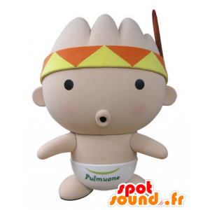 Mascotte de bébé rose, avec un bandana et une plume - MASFR031428 - Mascottes Bébé