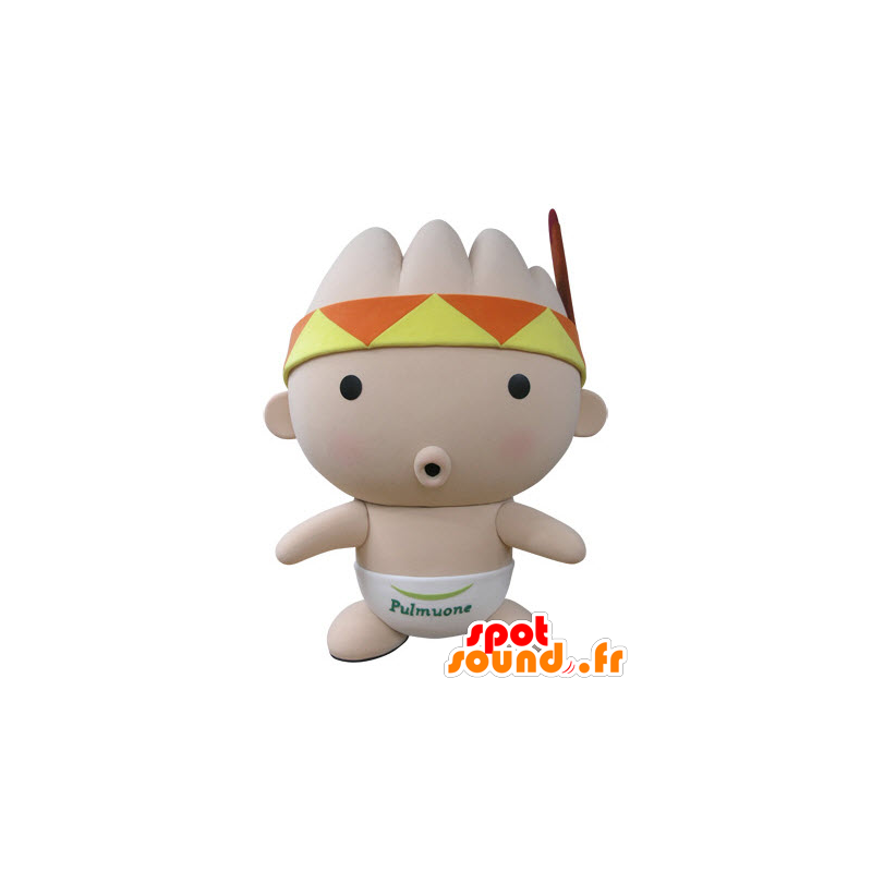 Mascote rosa bebê, com uma bandana e uma pena - MASFR031428 - Mascotes bebê
