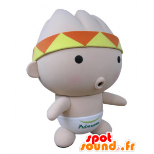 Rosa babymaskot, med en bandana och en fjäder - Spotsound maskot