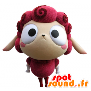 Mascotte de mouton rose et beige, très rigolo - MASFR031432 - Mascottes Mouton