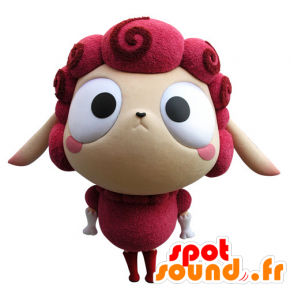 Mascotte de mouton rose et beige, très rigolo - MASFR031432 - Mascottes Mouton