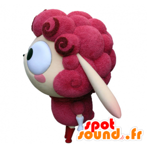 Mascotte de mouton rose et beige, très rigolo - MASFR031432 - Mascottes Mouton