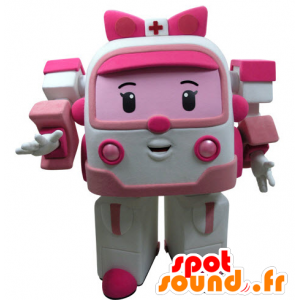 Mascota de la ambulancia de color rosa y blanco, forma Transformers de juguete - MASFR031434 - Mascotas de objetos