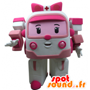 Mascot vit och rosa ambulans, leksak sätt transformatorer -